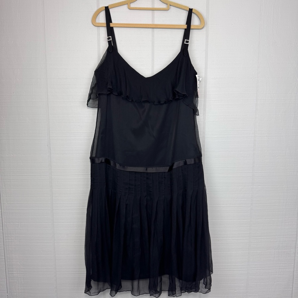 NWT Laundry Shelli Segal Y2K Silk Dress Drop Waist Rhinestone Buckle Pleated 12